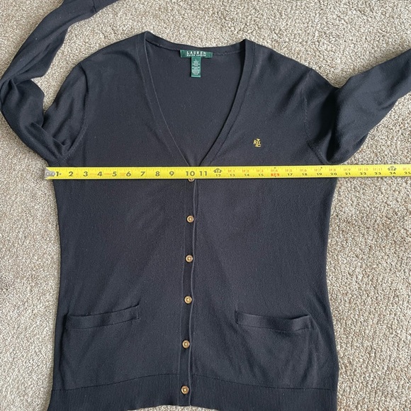 Lauren Ralph Lauren Classic Black Cardigan Size L Old money Quiet Luxury Cotton - Picture 7 of 8